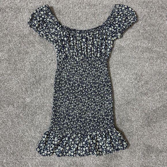 Wild Fable Dresses & Skirts - Wild Fable Dress Womens XS Blue White Floral Smocked Ruffle Off Shoulder Summer